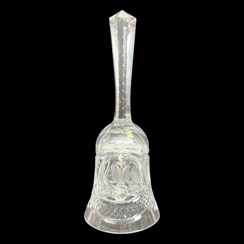 Cut‎ Crystal Glass Bell Etched Floral Star Pattern Clear Decorative Collectible